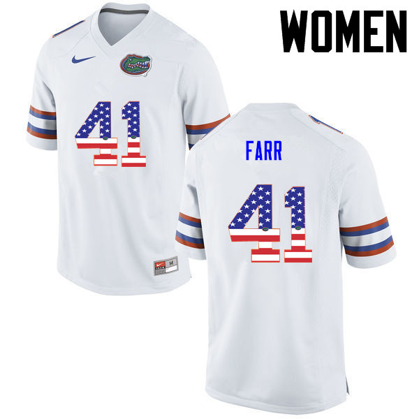 Women Florida Gators #41 Ryan Farr College Football USA Flag Fashion Jerseys-White - Click Image to Close